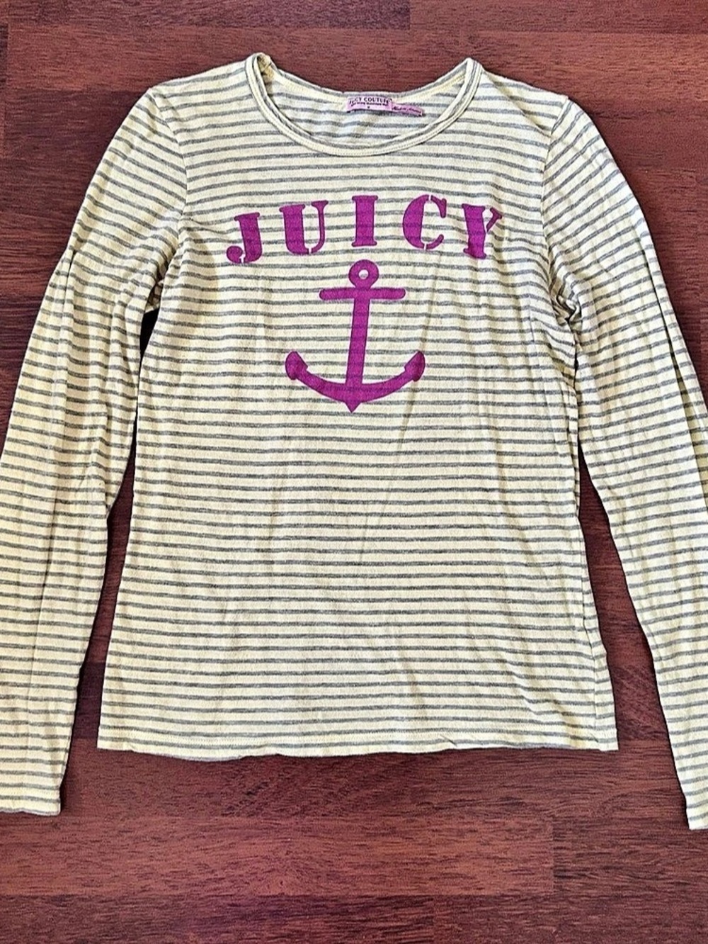 Juicy Couture Y2K Striped Anchor Long Sleeve Tee in Yellow & Gray Size Medium